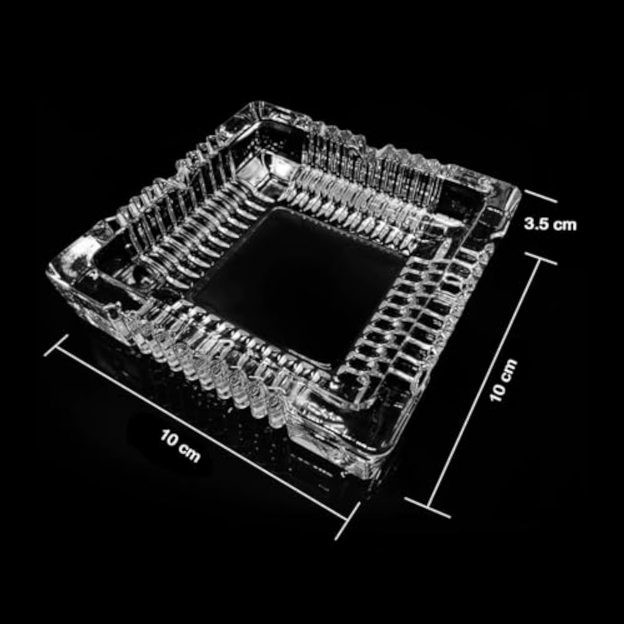 Large Square Glass Ashtray, Clear