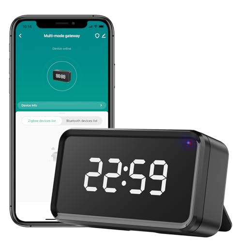 YIFAN Tuya Zigbee Hub Gateway, Smart Home Bridge Hub with Type-C Port and Time Display, Work with All Tuya ZigBee Smart Products, Compatible with Alexa/Google Assistant, 2.4 GHz, Black