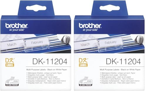 Image of Brother DK-11204 Label Roll, Multi Purpose Labels, Black on White, 400 Labels, 17 mm (W) x 54 mm (L), Brother Genuine Supplies (Pack of 2)
