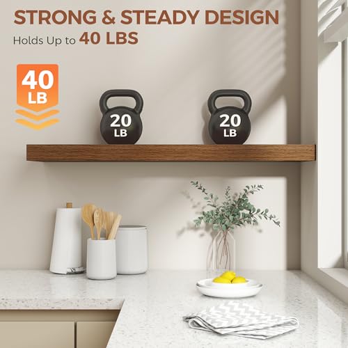 Image of Dreamland 36 Inch Floating Shelves for Wall,8 Inch Deep Floating Shelves,36 inch W x 8 inch D Wall Shelves for Bedroom,Living Room,Kitchen,Bathroom,Walnut,Set of 2