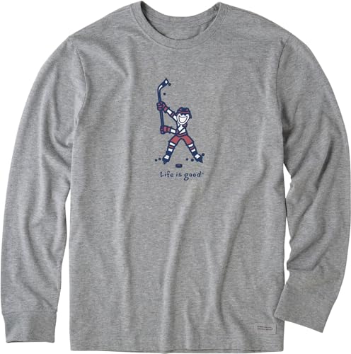 Life is Good. Men's Jake Hockey Swing Long Sleeve Crusher Tee, Heather Gray