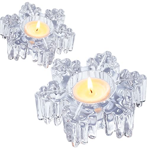 Glass Tealight Candle Holders Set Of 2 - Crystal Clear Tea Candle Holders For Winter Home Decor Christmas Holiday Anniversary Wedding Centerpiece (Snowflake, 2 Pack) #TOP6