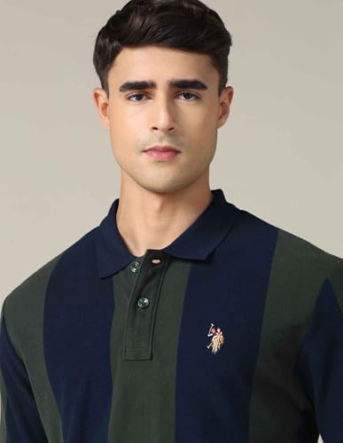 Image of U.S. Polo ASSN. Striped Slim Fit Polo T Shirts for Men - 100% Cotton, Half Sleeves Mens Tshirt