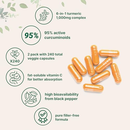 Image of Micro Ingredients Pure Turmeric Curcumin Supplement 1,000mg - 95% Curcuminoids with Black Pepper & Ginger - High Absorption for Joint & Antioxidant Support* - Filler Free, 240 Veggie Capsules