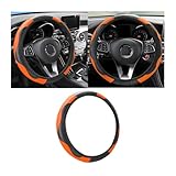 Osilly Car Steering Wheel Cover, 15 inch Carbon Fiber Microfiber PU Leather Elastic Steering Wheel Protector for Men Women, Anti-Slip Breathable Car Interior Accessories for Most Cars (Black/Orange)