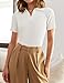ZESICA Women's Short Sleeve V Neck T Shirts 2025 Summer Ribbed Knit Slim Fitted Basic Solid Color Tee Tops,White,Medium