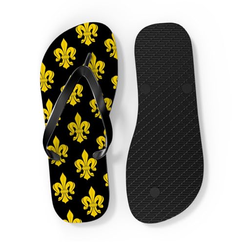 Brian Bula Gold and Black Fleur de Lis Flip Flops2
