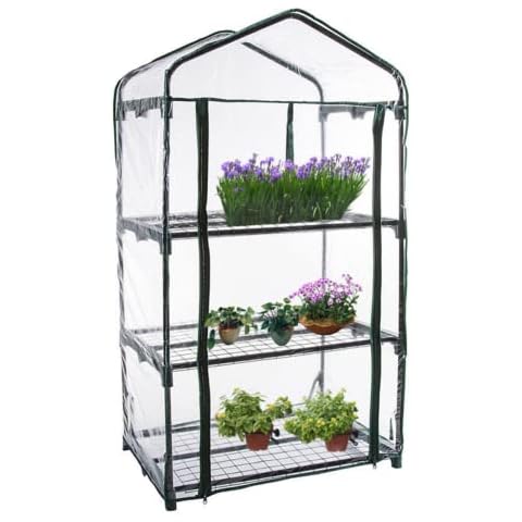 3 Tier Mini Garden Greenhouse - 3 Shelf Growhouse with Roll Up Door, PVC Cover & 10kg Grow Capacity on Each Shelf - Perfect for Propagating Seeds and Bringing-on Plants - 130 x 50 x 69cm Cover