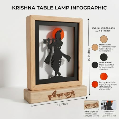 Image of Divine Shiva Backlit Table Lamp, Soothing Warm Backlight for Meditation, Durable MDF and Acrylic Construction, Includes Power Adapter, Natural, 8.25 inch (Sqr Krishna)