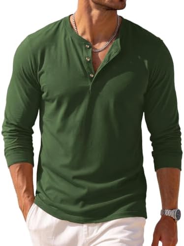 EKLENTSON Henley Shirt Herren Langarm Baumwolle Basic Tshirt | Henley-Kragen, Regular Fit, Hautfreundlich, Atmungsaktiv, Komfortabel, Moisture Wicking, Freizeit, Einfarbig, Casual