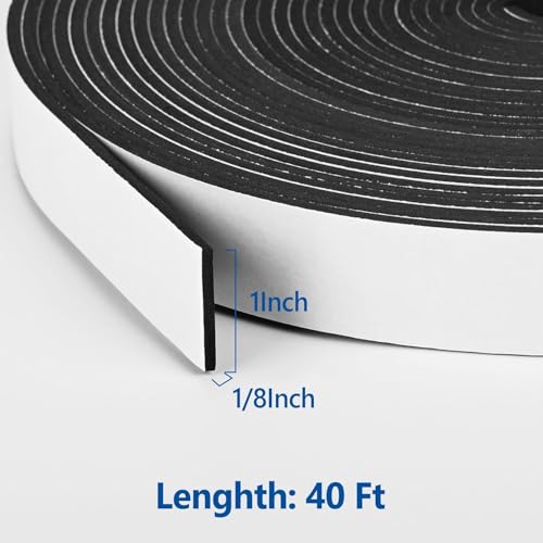 Image of Kikerike Self Adhesive Foam Tape Weatherstrip 1In x 1 /8In x 40Ft High Density Foam Insulation Strips Seal Weather Stripping with Strong Adhesive for Door and Window Sound Isolation Soundproofing
