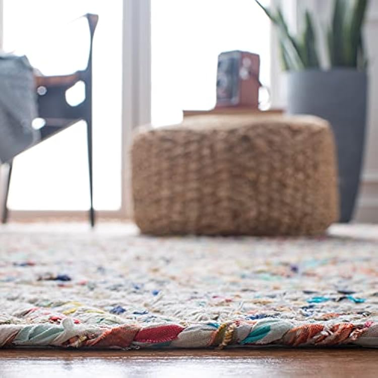 SAFAVIEH Cape Cod Collection Accent Rug - 2' x 3', Beige & Multi, Handmade Boho Braided Circles Jute & Cotton, Ideal for High Traffic Areas in Entryway, Living Room, Bedroom (CAP203B)