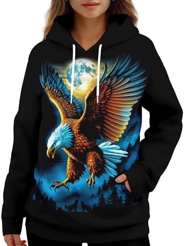 PAGYMO Eagle Hoodies for Women Graphic Cute Print Funny Trendy