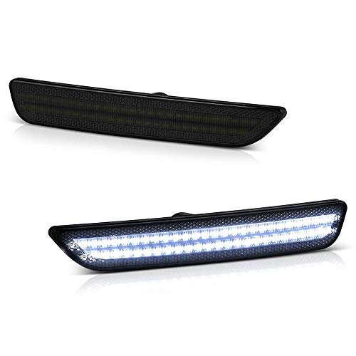 VIPMOTOZ Full White LED Smoke Lens Front Side Marker Light Parking Lamp For 2010-2014 Ford Mustang S197, Driver & Passenger Side