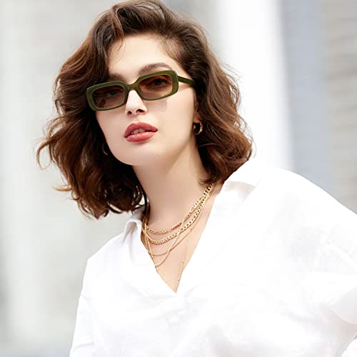 veda Tinda Rectangle Sunglasses Womens Green 90's Retro Trendy Fashion Cool Vintage Square Sun Glasses Y2k Accessories UV400 Blocking C26S052