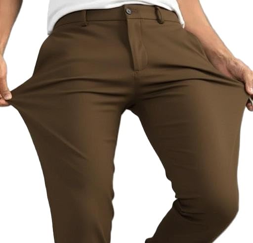 Once Chance_Men’s Slimmest Fit Stretchable Trousers – Coffee Colour Comfortable Daily Pants-picture-45