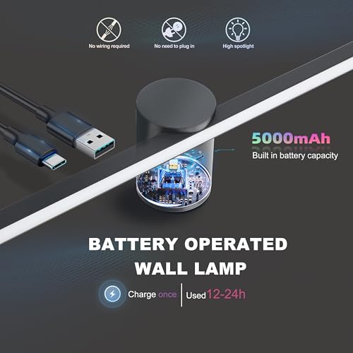 Image of ZitoStory Battery Operated Picture Light for wall with Remote,Minimalism Wireless Dimmable Art Lights for Paintings Rechargeable Gallery Light Artwork Lighting for Canvas, Portrait (Black,23'' Inch)