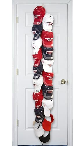 Perfect Curve Cap Rack – Hat Racks For Baseball Caps | Hat Organizer For Closet | Over Door Hanger | Over Door Organizer | 1-Strap with 18 Clips Hold up to 36 Caps | Black