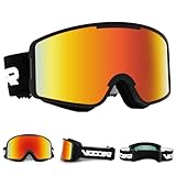 Vgooar Skibrille, OTG Zylindrischen Linse Skibrille mit Verstellbaren Langen Trägern, 100% UV-Schutz Anti-Beschlag Schneebrille für Herren und Damen