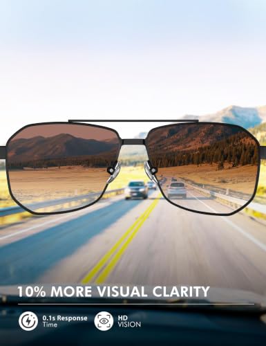 Image of Luenx Aviator Polarized Sunglasses for Men: Square UV400 Driving | Big Head Fit,Adjustable Nose Pads,Lightweight,Anti-slip,Impact-resistant,Scratch-Resistant,Glare Reduction,Gift-Ready Set