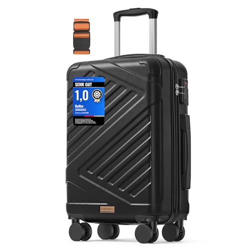 SONGMICS Koffer, Reisekoffer, Hartschalenkoffer mit TSA-Schloss, Koffergurt, ABS-Trolley, 4 Zwillingsrollen, Handgepäck-Koffer, M, 55 cm, tintenschwarz RLP001B101