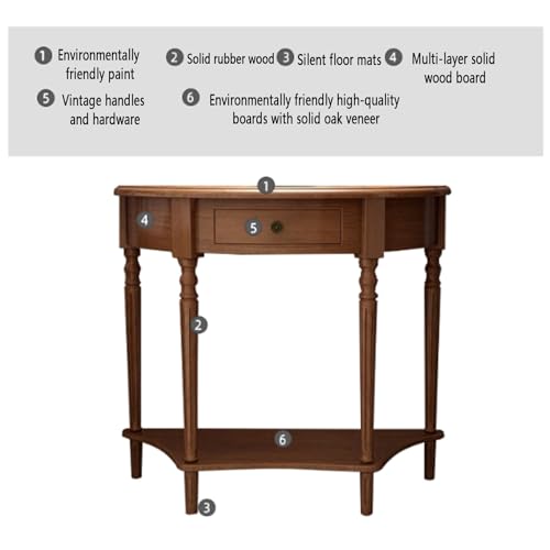Retro stół konsolowy z litego drewna półksiężyc z półprzezroczystym akcentem stół do salonu zaokrąglone rogi cichy ochraniacz podłogi stylowy design