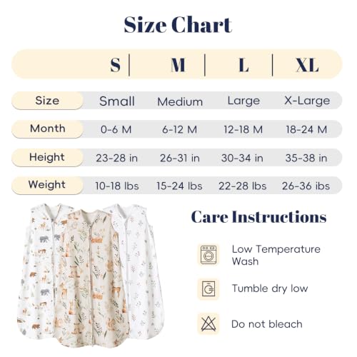 Image of PHF 100% Organic Cotton Baby Sleep Sack 12-18 Months, Soft Lightweight Wearable Blanket for Babies, 2-Way Zipper 0.3 TOG Comfy Toddler Sleeping Sack 3 Pack for Boys Girls Neutral, Woodland (Large)
