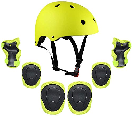 7-in-1 helmet and protective gear set, adjustable children's knee pads, elbow wrist pads, used for skateboarding and riding (pink, red, blue, green)