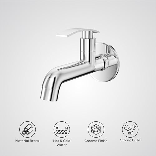 Image of Gloxy Premium Long Body Bib Cock Tap with Chrome Finished Delight Lever with Wall Flange for Gardens, Wash Basin Tap, Bathroom Tap, Kitchen Sink Tap & Wash Areas
