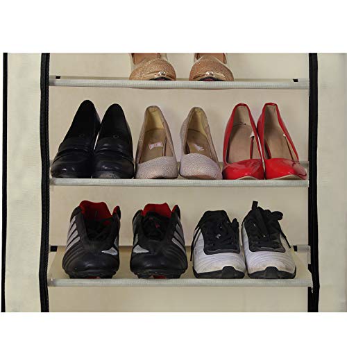 Songmics 10-Tier Shoe Tower Rack With Cover 27-Pair Space Saving Shoe Storage Organizer Beige Urxj10M #TOP3