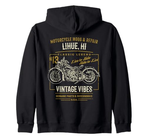 Lihue Hawaii USA - Diseño de motocicleta estilo retro envejecido Sudadera con Capucha