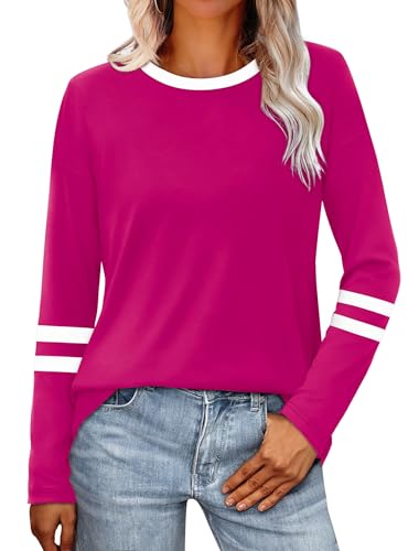 Image of Sampeel Long Sleeve Shirts for Women Color Block Casual Tops Fall Outfits 2026 Basic Tees Trendy Spring Clothes