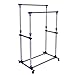 SONGMICS Double Rod Garment Clothing Rack, Rolling Clothes Racks, Hanging Rail on Wheels, Blue ULLR03B