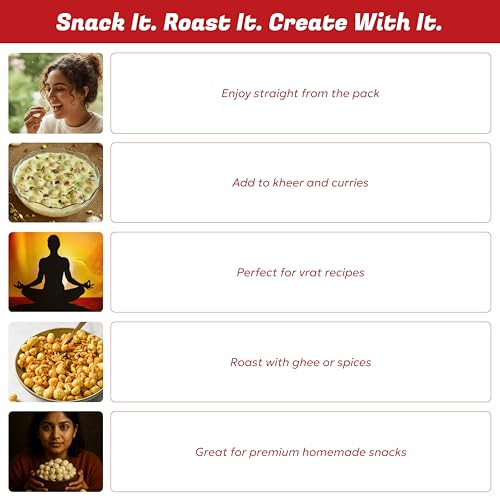 Image of Chappan Bhog Gold Makhana 250g x 4 | 5+ Suta Extra Large Foxnuts (Phool Makhana) | Raw Makhana (Lotus Seeds) | Healthy Snack | High Protein, Keto and Gluten Free | Fasting and Evening Diet Snack | Low in fat