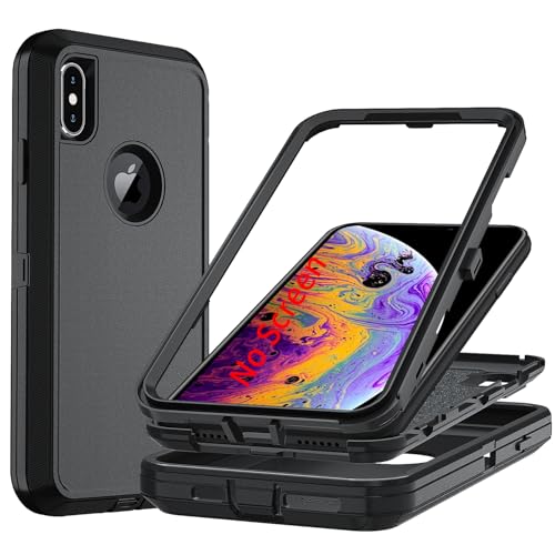 Ylzhe for iPhone X Case/i Phone Xs Case, 3-Layer Durable Phone Case Heavy Duty Protection Phone Case Cover, Shockproof Dropproof Dust-Proof for iPhone X/XS Black