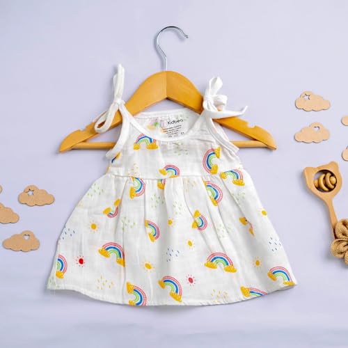 Image of Kidbea Organic Cotton Baby Girl Dresses | Muslin Frock for Girls | Soft Breathable Cute Printed Summer Wear Clothes with Tie-Up Shoulders