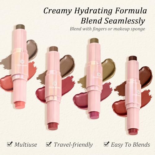 Color Nymph Cream Blush Contour Stick, Double-end Makeup Stick Multiuse Blush Butter Bronzer For Cheeks Eyes Lip Matte Finish Vegan & Cruelty-Free - 02# Brandy Peach - Thumbnail 6