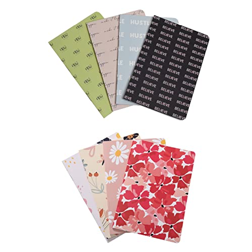 Image of PAPBOO A5 Handy, Easy to carry Unruled, Plain Motivational & Floral 2 Sets of 4 for doodling, Writing, Notes, Notebooks -Matte Finished - Journal Diary, Gift.(60 * 8= 480 80 GSM pages)