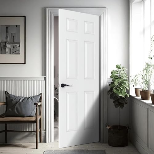 Image of BARNSMITH 32x80 in Raised 6-Panel Textured White Primed Door Slab, Classic Style Paintable Hollow Core Interior Door Panel, for Pocket, Swing, Sliding Door, No Pre-Drilling, Durable and Lightweight
