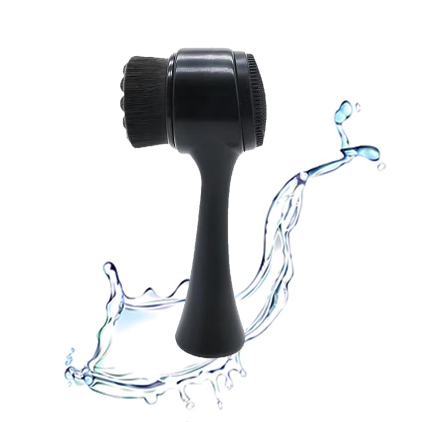 Facial Cleansing Brush 2 in 1Double-Sided Facial Cleaning Brush with Soft Bristles for Deep Pore Exfoliation, Wash Makeup, Massaging (Black)