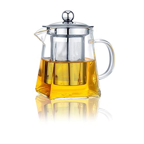 Glass Teapot with Infuser350ML118OZ Borosilicate Glass Tea Pot with Tea Strainers for Loose Leaf Tea Microwavable and Stovetop Safe -Square Shape …