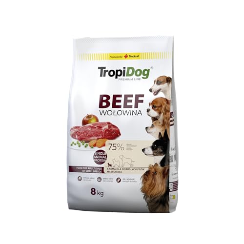 Premium Trockenfutter komplett für Hunde reich an Rindfleisch mit Reis für ausgewachsene kleine Hunde 8 kg