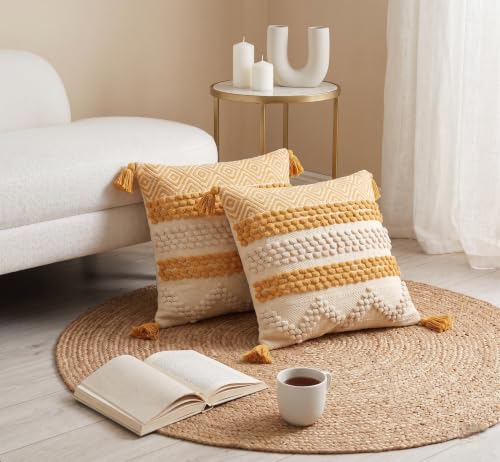 Best Decorative Cushion Covers: Cotton vs Velvet 45 Hand-Tufted Cotton Boho Cushion Cover with Tassels (16x16 Inch, P...
