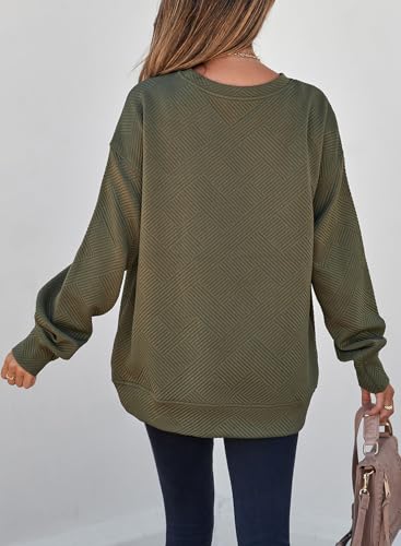SHEWIN Womens Fall Fashion 2025 Cute Tops Casual Long Sleeve Shirts Trendy Crewneck Textured Oversized Tshirts Fall Clothes for Women Jungle Green XL
