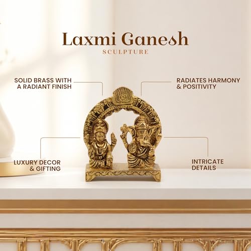 Image of Habere India-All the Cultures Fabricating India Brass Lakshmi Ganesh Idol Set for Pooja Room | Pure Brass Lakshmi Ganesh Murti for Home | Decorative Statue for Mandir (Design10: L7 x W2 x H8 cm)