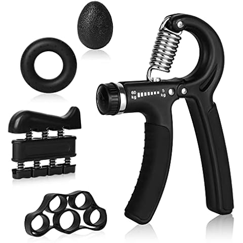 Hand Grip Strengthener (5Pack),Forearm Trainer Workout Kit , Adjustable Resistance Grip Strength Trainer, Finger Exerciser/Stretcher, Grip Ring, Grip Ball for Recovery and Athletes Cover