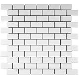 BT-PM15 1'x2' White Porcelain Brick Floor and Wall Tile Mosaic Tile (Matt Finish) 11-3/4 in. x 11-3/4 in. x 6mm 1 Sheet=0.96 sqt (1 Sheet)