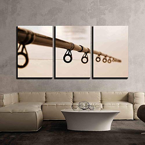 Wall26 Canvas Print, Wall Art Set Close Up View Of Brown Fishing Rod Ocean Nature Photography Realism Nautical Scenic Colorful Beach Dark For Living Room, Bedroom, Office - 16"X24"X3 #TOP1