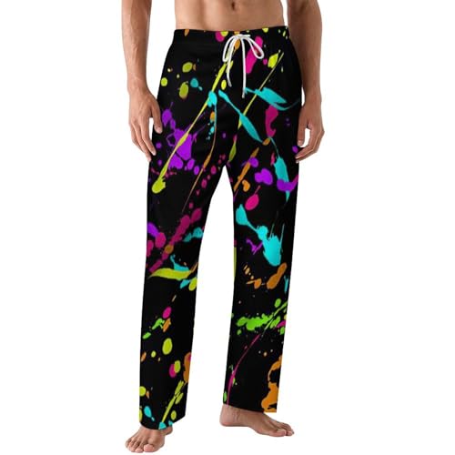 Glow In Dark Splatter Neon 2 Comfy Pajama Pants Adjustable Sleepwear Beach Pants for Men