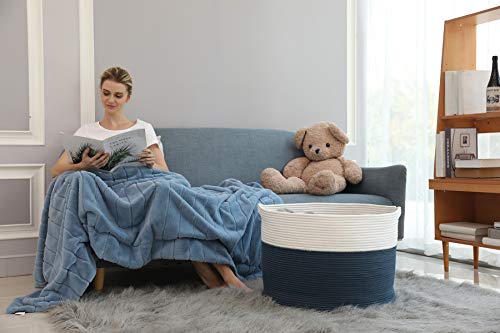 22" x 22" x 16" Mega Size Extra Large Storage Basket, Cotton Rope Storage Baskets, Woven Laundry Hamper, Cloth Storage Bin, for Clothes Towel Blanket Basket in Living Room, Dark Blue - Image 4
